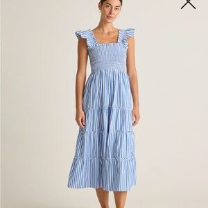 Quince Blue and White Smocked Tiered Sundress